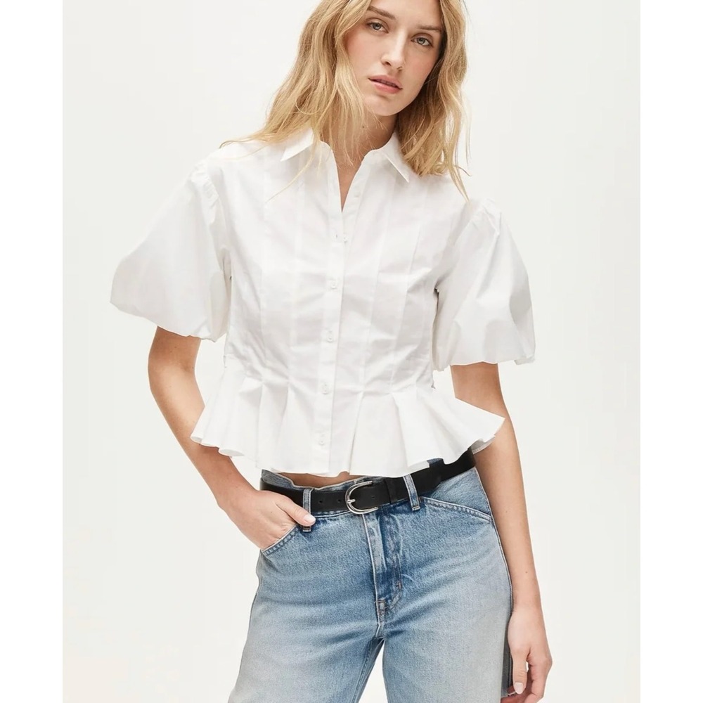 J.Crew | NWT Puff-Sleeve Button-Up Shirt Peplum White | Sz 2